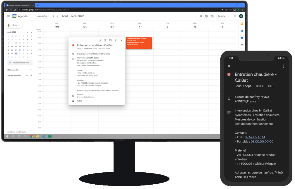 Google Agenda Interface